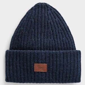 Simons navy blue ribbed pure recycled lambswool chunky tuque hat beanie NWT